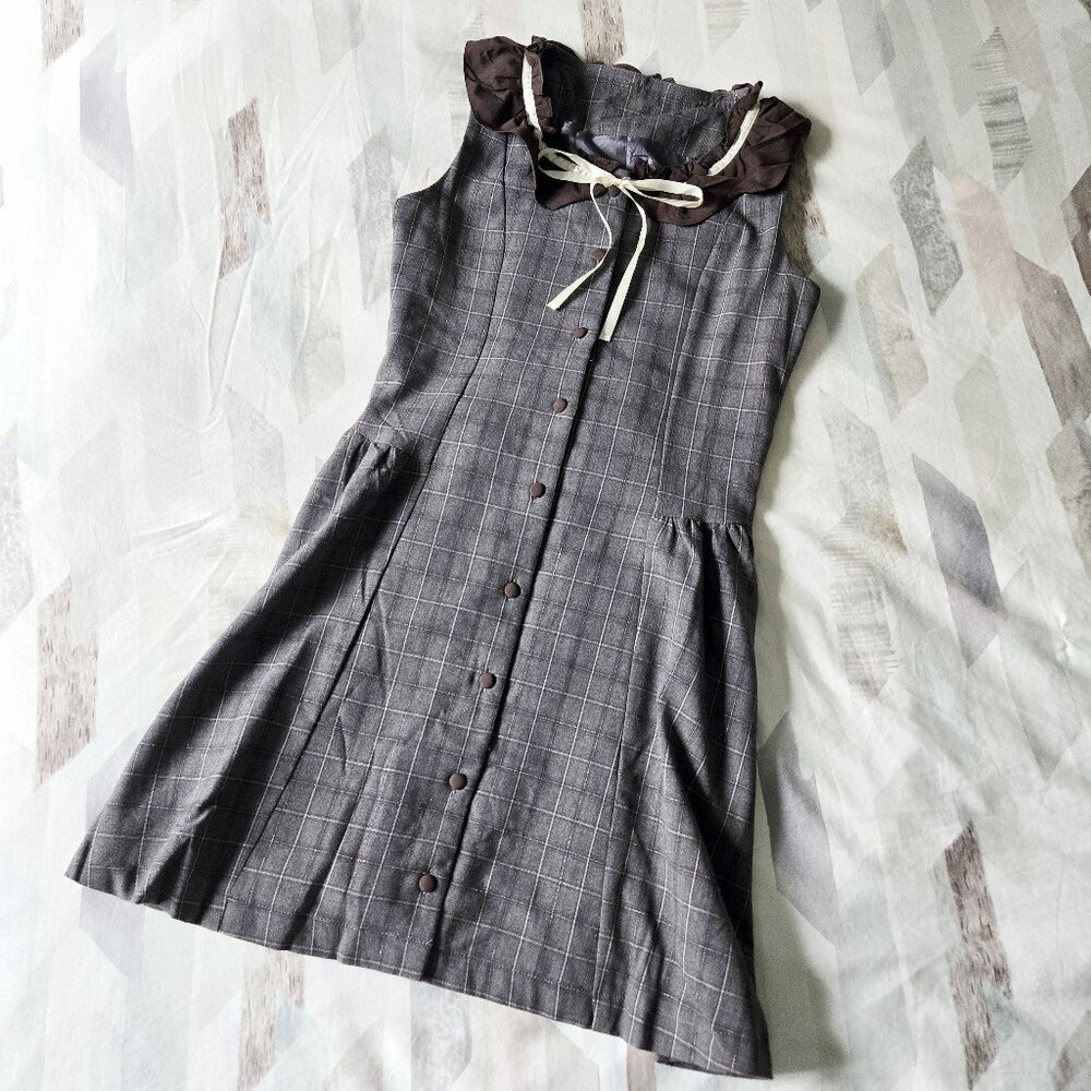 Japanese Fashion Tartan/Checkered Pattern Button Up Dress